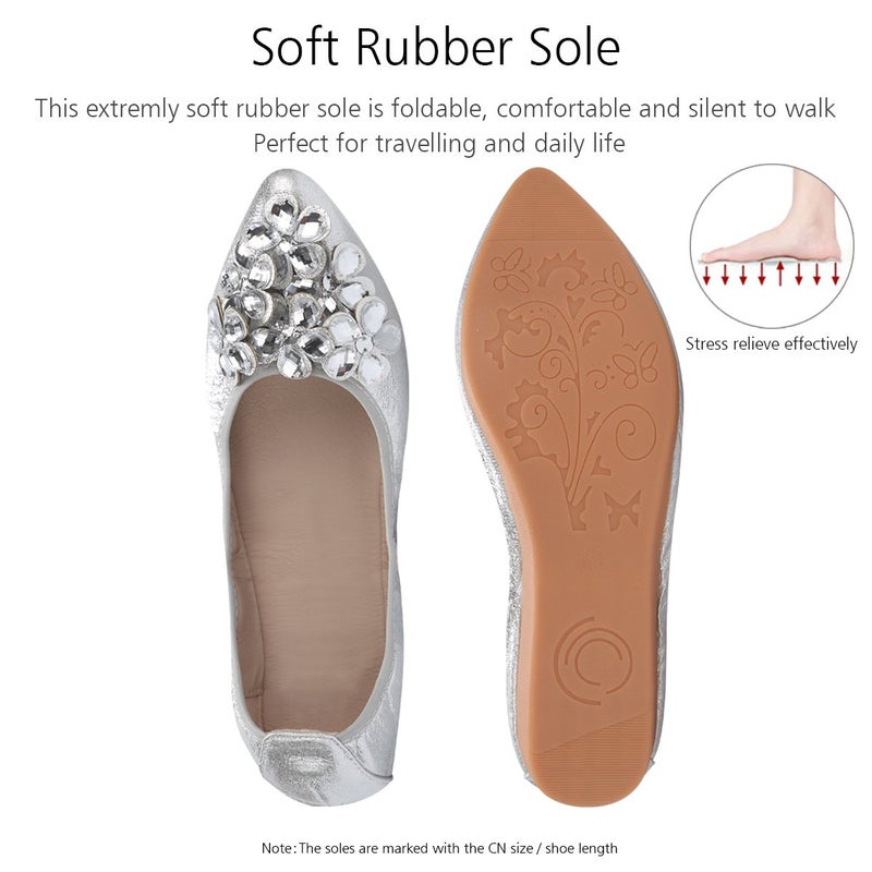 KUNWFNIX Women Ballet Flats Rhinestone Wedding Ballerina Shoes Foldable Sparkly Comfort Slip on Flat Shoes - Image 4